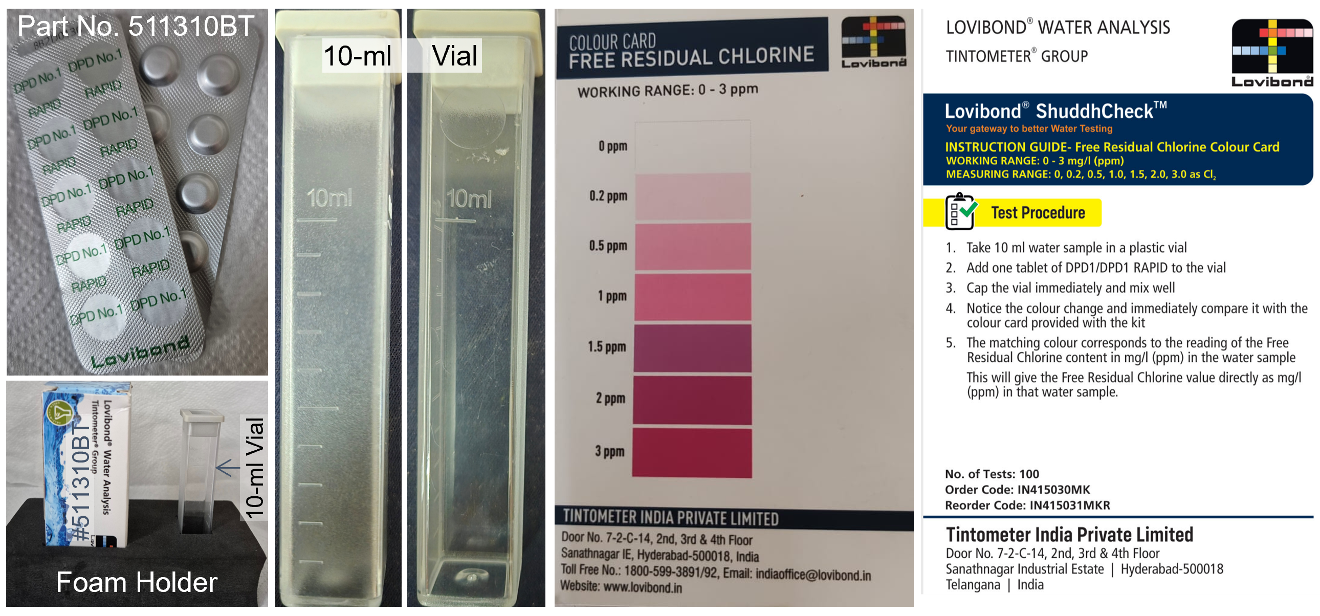 Figure to illustrate contents of a Lovibond SuddhCheck FRC Test Kit Chlorine