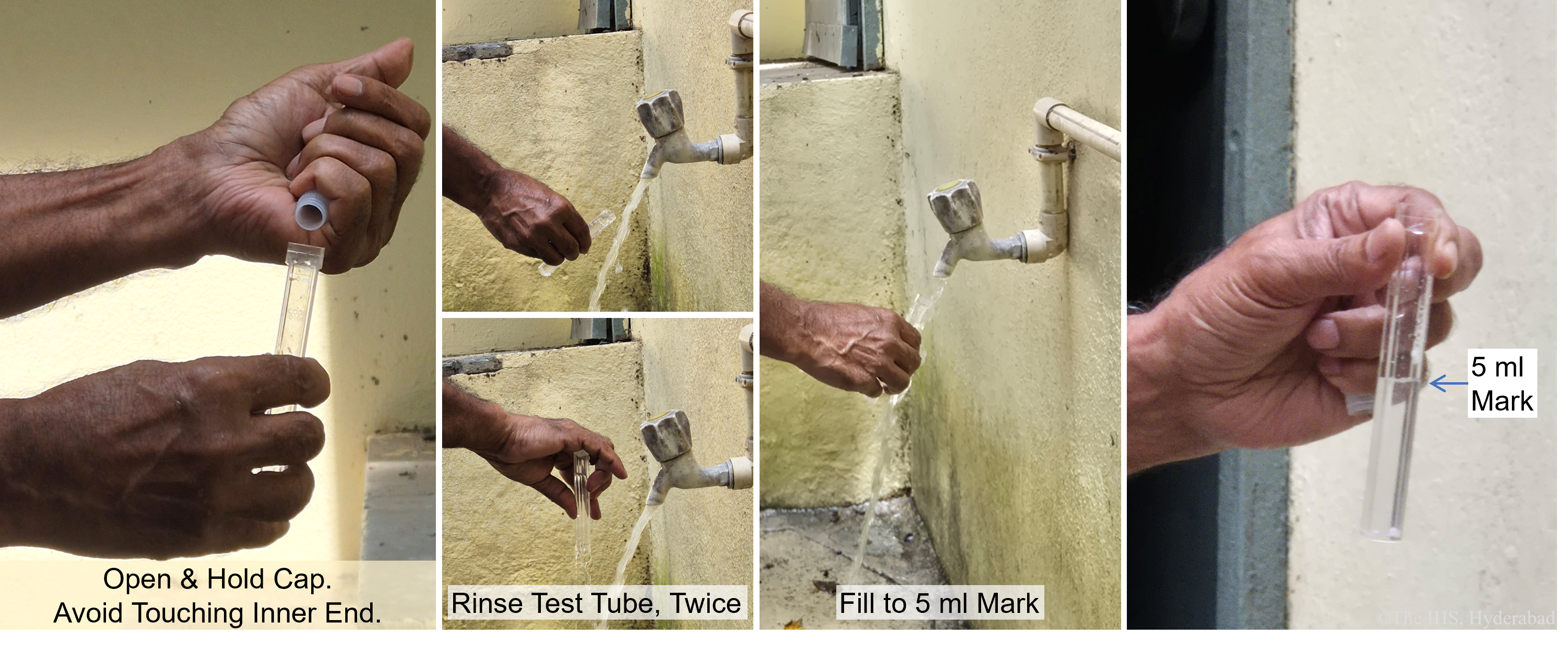 Rinse test tube and fill 5 ml sample for RC testing.